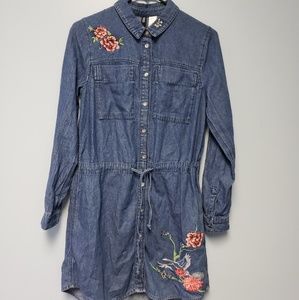 H&M Divided Button Down Jean Dress with Flowers